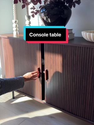 Fluted walnut console cabinet with rounded ends