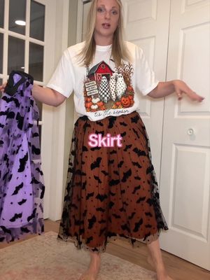 Bat-print sheer tulle midi skirt