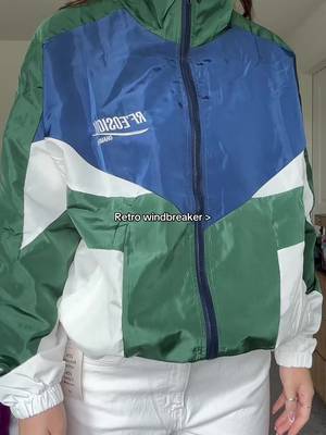 Retro color-block zip-up windbreaker jacket