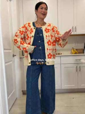 Cream floral button-front knit cardigan