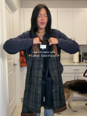 Good American Good American plaid jacket with contrasting brown collar and cuffs