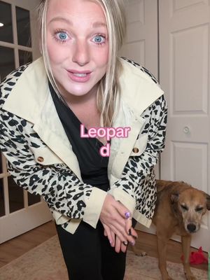 Cream leopard-print shirt jacket with contrast collar and cuffs