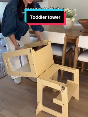 Woodure 4-in-1 Toddler Kitchen Step Stool, Foldable Learning Standing Tower with Blackboard, Wooden Kitchen Stool Helper for Kids, 1-3 Year Old Boy Girl Gifts