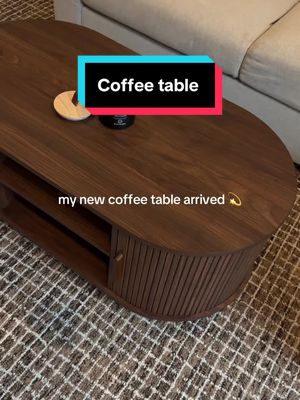 Homiflex Coffee Table, Dual Oval Coffee Table with with Storage Cabinet and Sliding Tambour Door, 2-Tier Open Storage Shelf, Mid Century Modern Coffee Tables for Living Room, Walnut