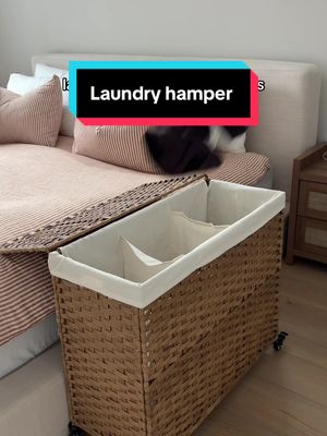 SONGMICS Laundry Hamper with Lid, 37 Gallons (140 L), Rolling Laundry Basket with Wheels, 3-Section Synthetic Rattan, Removable Liner, Bedroom, 26 x 13 x 26 Inches, Natural ULCB363N01