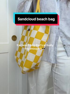 Yellow and white checkered beach tote bag