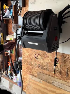 Giraffe Tools Grandfalls Retractable Wall Mount Pressure Washer Plus, Electric Power Washer with 100ft Pressure Hose, Max 2900PSI 2.2 GPM, Automatic Rewind, Any Length Lock, Dark Silver