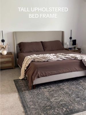 PaPaJet King Bed Frame with 51.2" Tall Wingback Headboard,Line Upholstered Platform Bed,Solid Wood Legs,No Box Spring Needed,Noise-Free&Easy Assembly,for Master Bedroom & Luxury Home,White