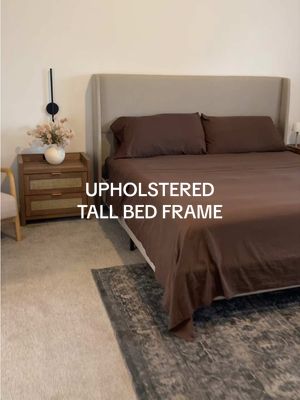 PaPaJet King Bed Frame with 51.2" Tall Wingback Headboard,Line Upholstered Platform Bed,Solid Wood Legs,No Box Spring Needed,Noise-Free&Easy Assembly,for Master Bedroom & Luxury Home,Light Grey