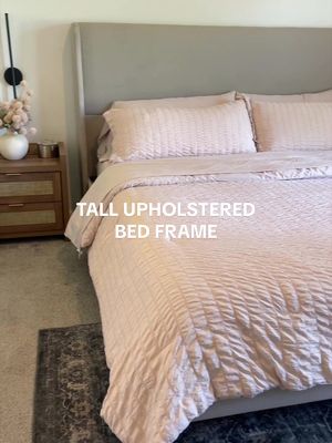 PaPaJet King Bed Frame with 51.2" Tall Wingback Headboard,Line Upholstered Platform Bed,Solid Wood Legs,No Box Spring Needed,Noise-Free&Easy Assembly,for Master Bedroom & Luxury Home,White