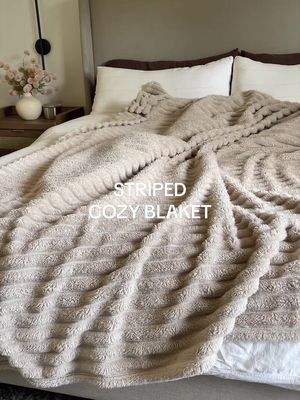 Bedsure Throw Fluffy Blanket for Bed - 350GSM Super GentleSoft Fuzzy Cozy Fleece Blankets for Women, Cute Small Plush Throws for Girls, Linen, 50x60 Inches, Wider Striped Design