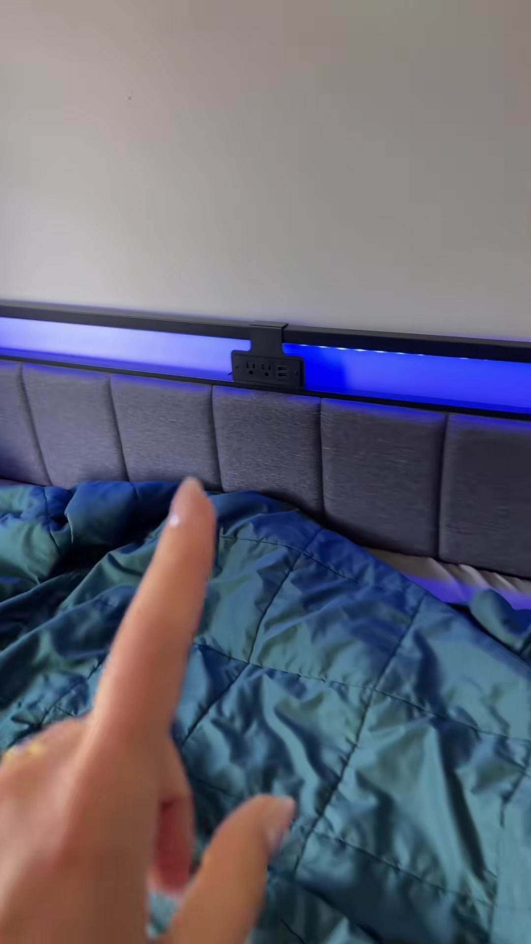 Furnulem Queen Bed Frame with Charging Station and LED Lights, Grey Upholstered Headboard with Shelves, Metal Platform Bed with 2 Under-Bed Storage (Fabric Drawer on Wheels), No Box Spring Needed