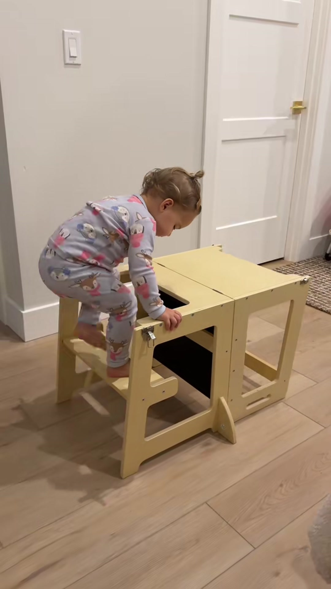 COSYLAND Toddler Standing Tower Adjustable Height - Super Stable Kids Kitchen Stool Helper with Protive Panel - 3 Levels Adjustable Wooden Toddler Kitchen Stool (All Natural)