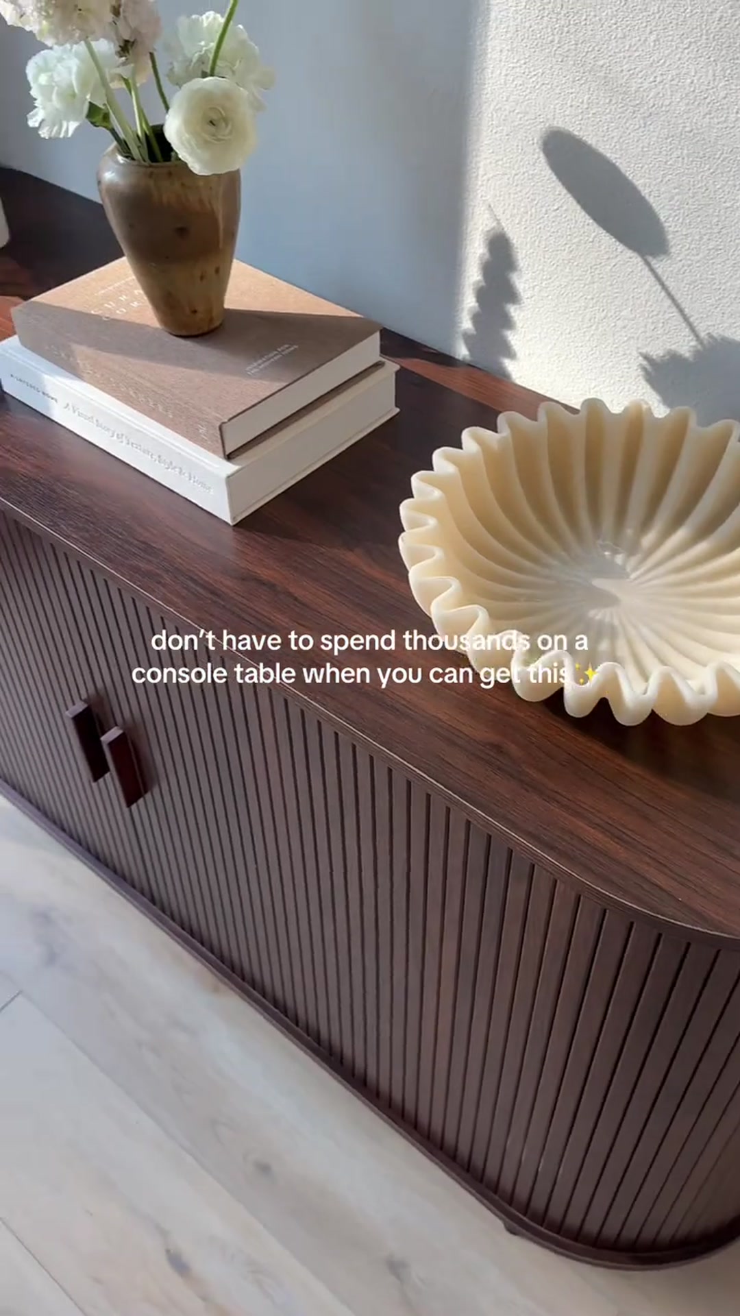 Fluted wood console table