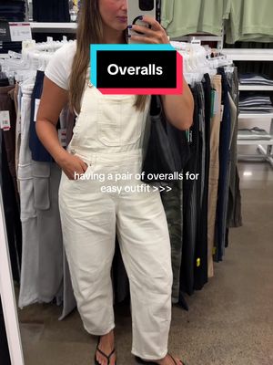Women's white barrel leg overalls