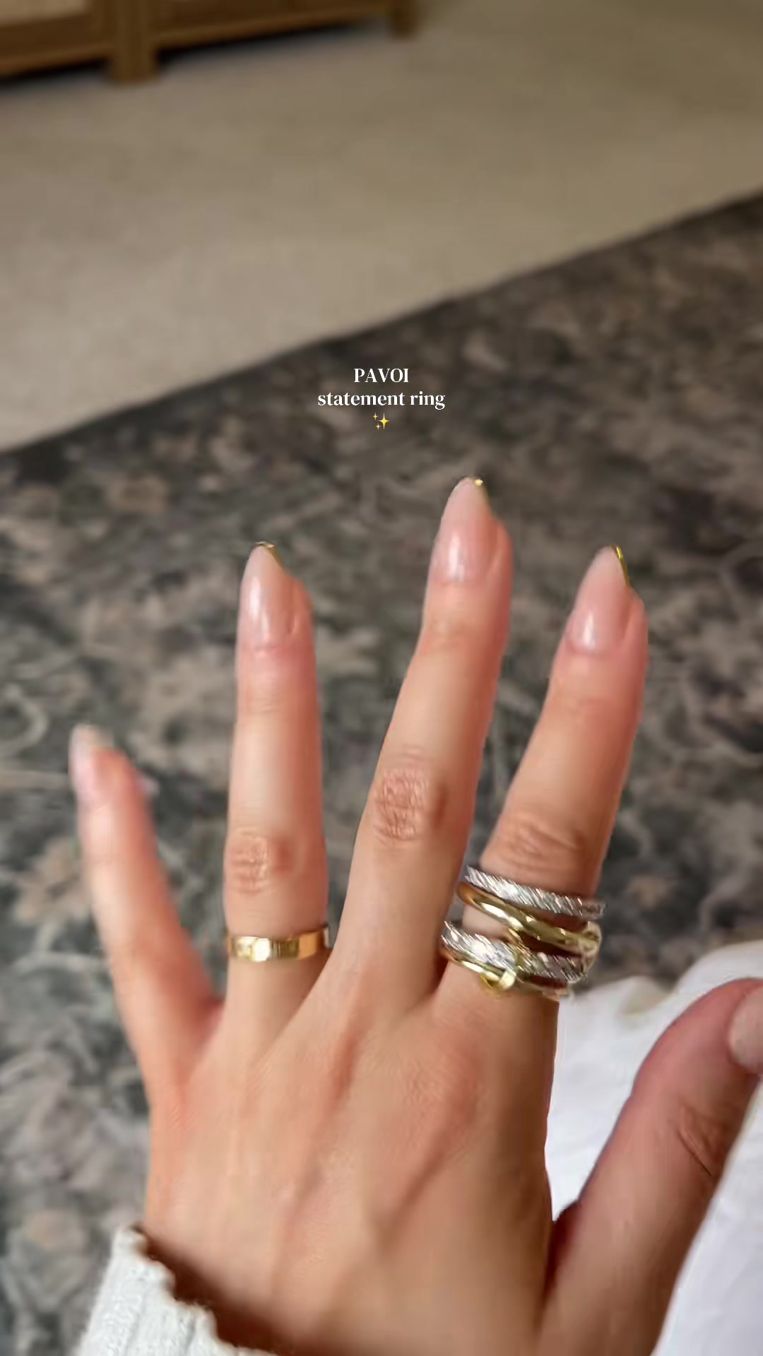 PAVOI 14K Gold Plated Mixed Metal Two Tone Stackable Ring for Women | Double Band Cubic Zirconia Interlocking Stackable Ring | Size 5