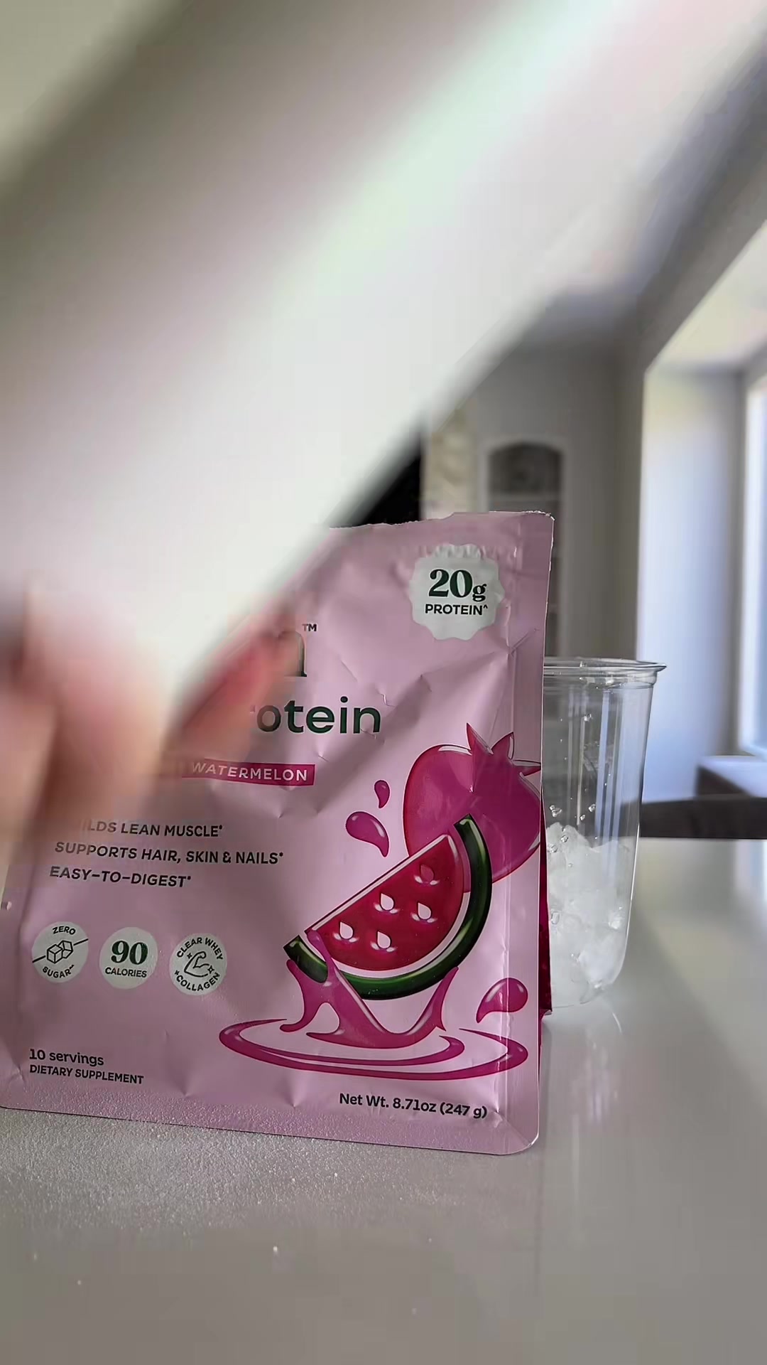 Bloom Clear Protein, Whey Protein Isolate with Collagen Peptides and Digestive Enzymes, 20g Protein, Sugar Free Post Workout Drink Mix, 90 Calories, Strawberry Watermelon, 10 Servings
