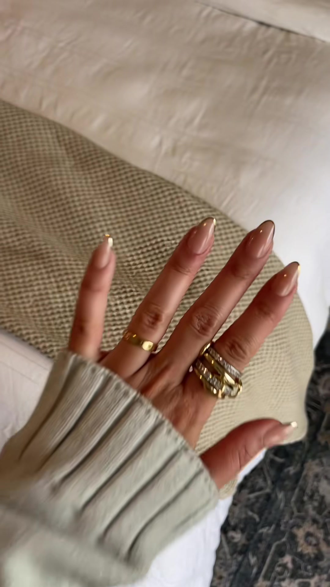 Glamnetic Press On Nails - Gold Standard | Semi-transparent, Glossy Gold French Tip Fake Nails, Salon Quality | 15 Sizes - 30 Nail Kit with Glue