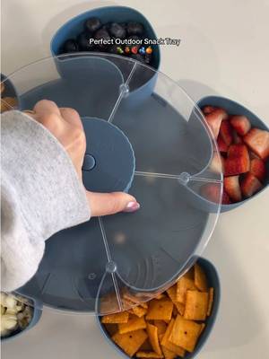 Multi-Compartment Rotating Snack Container with Clear Lid - Dust-Proof Divided Snack Tray for Parties & Picnics, Portable Lazy Susan Food Organizer, Covered Travel Snack Box (Blue)