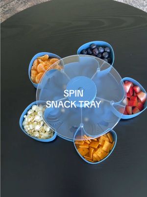 Multi-Compartment Rotating Snack Container with Clear Lid - Dust-Proof Divided Snack Tray for Parties & Picnics, Portable Lazy Susan Food Organizer, Covered Travel Snack Box (Blue)