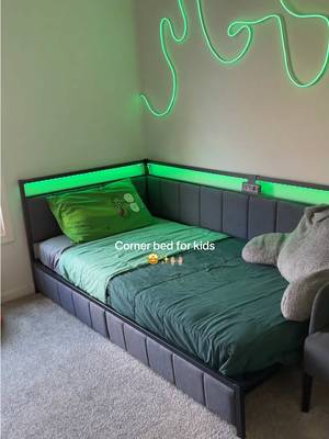 Hasuit Corner Bed Frame with Storage Drawers, Full Daybed with Line Fabric Upholstered Fence, Kids Bed Unit with LED Light and Charging Station, Modern Bed Frame Full Size, Gray