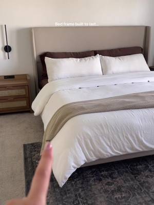 PaPaJet King Bed Frame Linen Upholstered 51.2" Tall Headboard, White