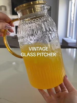Amzcku Glass Pitcher with Lid, 68 oz/ 2 Liter Vintage Water Pitcher,Glass Water Carafe for Cold Brew, Coffee, Lemonade, Iced Tea,Beverage, Heat Resistant Water Glass Jug 1Pack