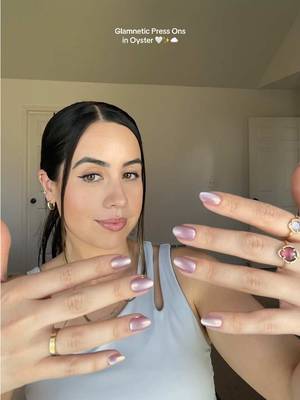 Glamnetic Press On Nails - Oyster Fake Nails | Short Oval Cat Eye Fake Nails with a Velvet Pearlescent Finish, Salon Quality Summer Nails | 15 Sizes - 30 Nail Kit with Glue