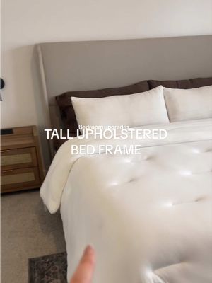 PaPaJet King Bed Frame Linen Upholstered 51.2" Tall Headboard, White