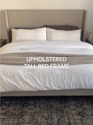 RECCI Queen Upholstered Wingback Bed Frame, 52” Tall Cushioned Headboard, Soft Edges, Low Profile Platform Bed, Sturdy Wood Slats, No Box Spring Needed, Ivory White Canvas