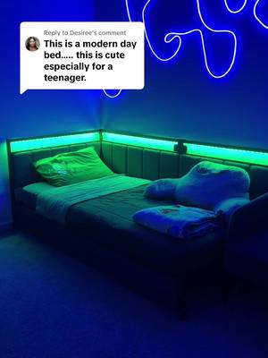 Hasuit Corner Bed Frame with Storage Drawers, Full Daybed with Line Fabric Upholstered Fence, Kids Bed Unit with LED Light and Charging Station, Modern Bed Frame Full Size, Gray