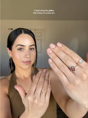 Glamnetic Press On Nails - Super Short Round Fake Nails, Nude Neutral Nails with Gold Reverse French Tip, Quiet Luxury | 12 Sizes - 30 Nail Kit with Glue