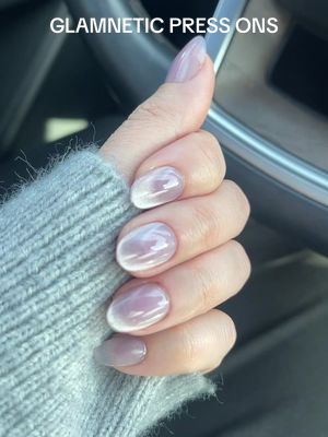 Glamnetic Press On Nails - Fairy Dust | Short Oval Beige-Pink Fake Nails with a Mesmerizing Metallic Finish, Salon Quality | 15 Sizes - 30 Nail Kit with Glue