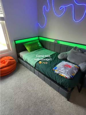 Hasuit Corner Bed Frame Twin XL with Storage Drawers and Bookcase Headboard, Metal Platform Corner Bed Frame with Charging Station and LED Lights, Twin XL Size Daybed for Kids Teens Guests, Black