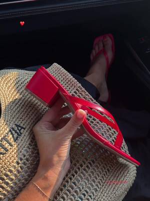 Red block heel thong sandals