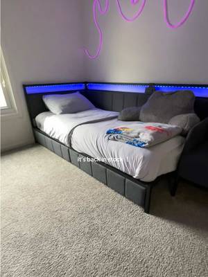 Hasuit Corner Bed Frame with Storage Drawers, Twin Daybed with Line Fabric Upholstered Fence, Kids Bed Unit with LED Light and Charging Station, Modern Bed Frame